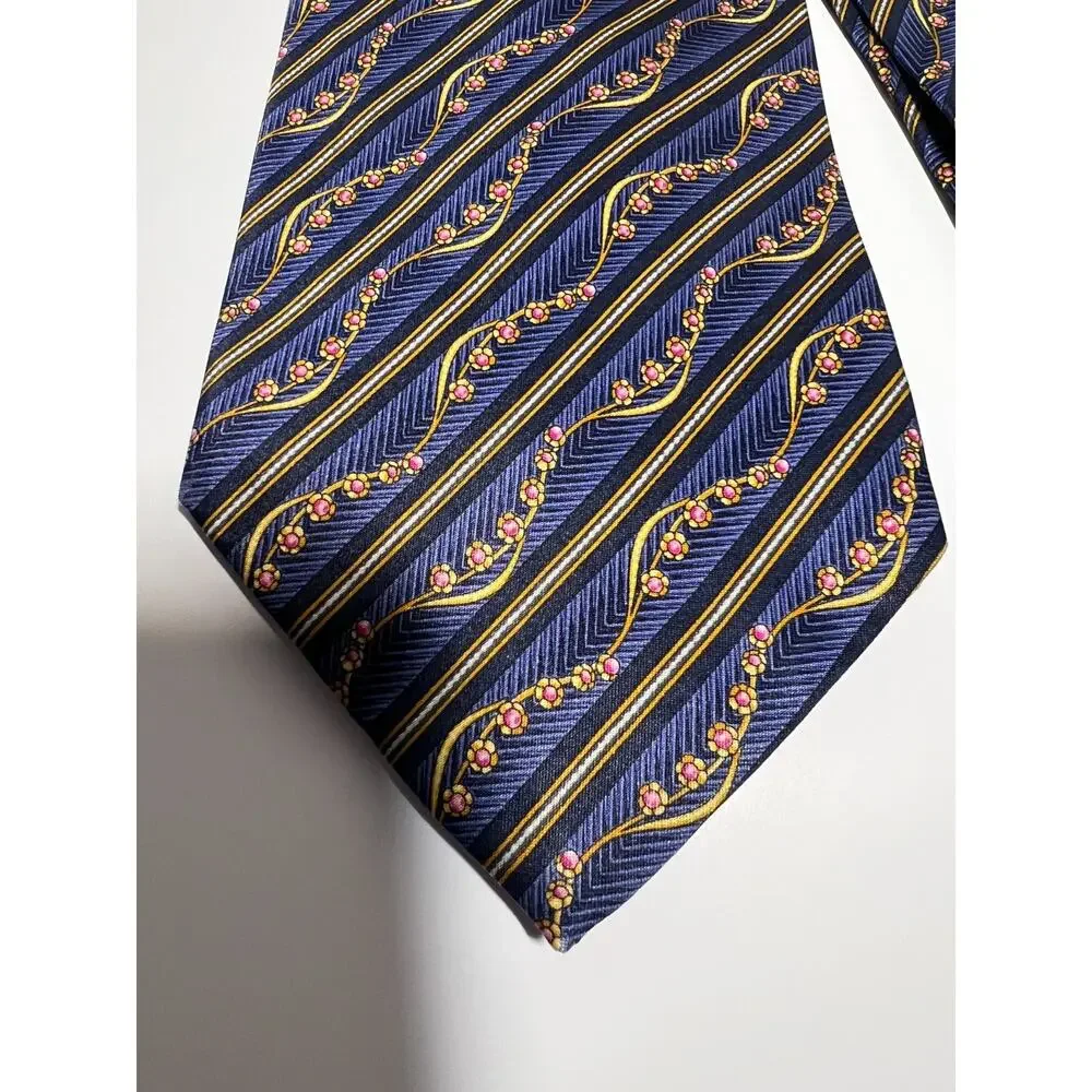 Faberge EUC Blue Flower Egg Print 100% Silk Tie 58